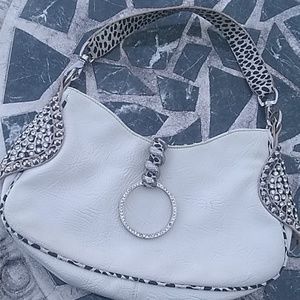 Blue Elegance Leather Snake and Rhinestone Bag